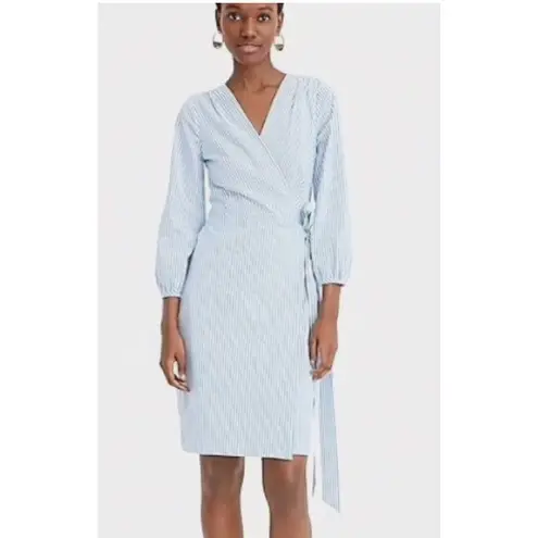 J.Crew Dress Womens Size 6 Blue White Striped Cotton Poplin Wrap