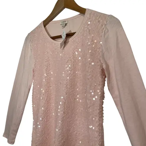 NWT J. Crew Women's XS Pink Sequin Long Sleeve Top Crewneck Casual Blouse