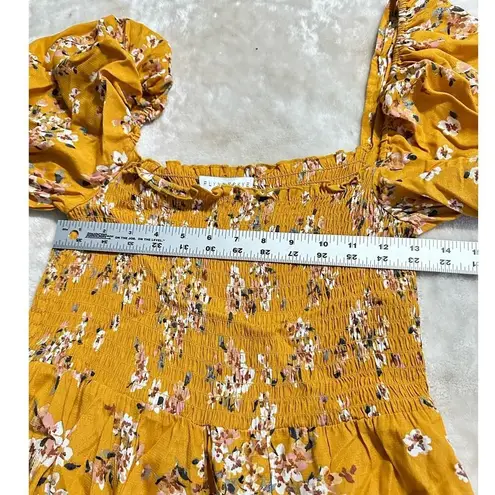 Flynn Skye Justine Romper Women's Medium Orange Floral Puff Sleeve Smocked RTR