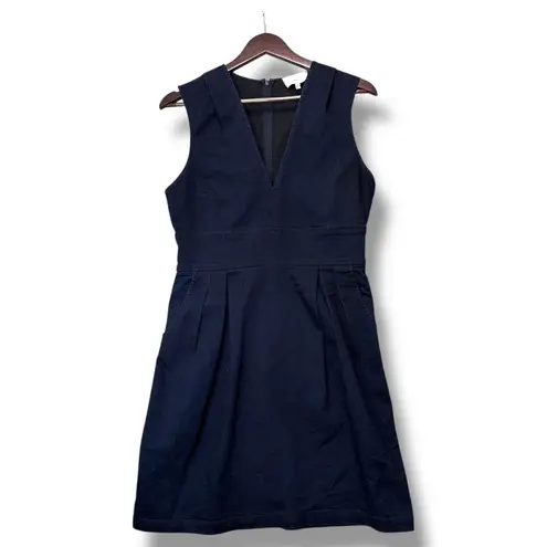 Adam Lippes ADAM by Adam Lippes Denim Dress 10 Made in NYC Deep V Sleeveless Fit Flare Chic