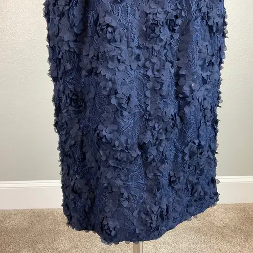 XScape  Women's Cocktail Dress Size 6 Blue 3D Floral Lace Off the Shoulder Sheath