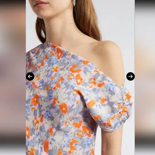 Open Edit White Fitted Asymmetrical Puff Sleeve Blouse