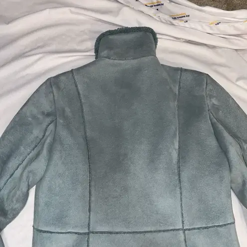 Dana Buchman Blue Ultrasuede Faux Fur Shearling Coat 2