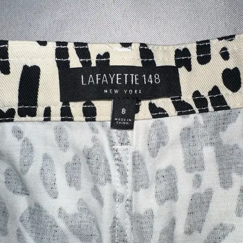 Lafayette New York 148 Women's Sz 8 Coleman Cheetah Wide Leg Cropped Twill Pants Black