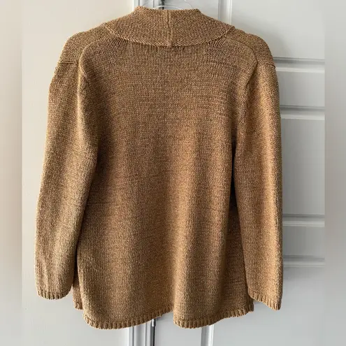 August Silk  Metallic Open Front Cardigan M Evening Camel Gold Coastal Grandma thumbnail 3