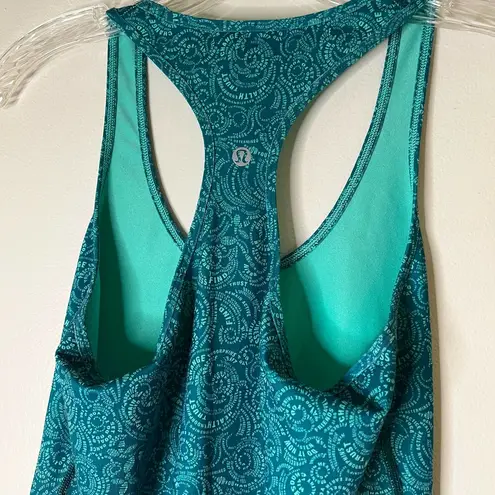 Lululemon  Racerback Tank Teal with Yoga Spellout Print Size 8