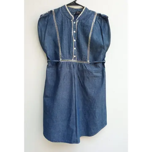 Passports Women's Denim Dress Sleeveless Blue Embroidery Size Medium