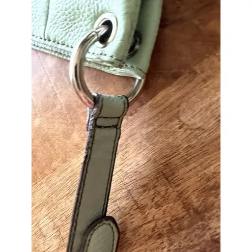 Tignanello Leather Crossbody Bucket Bag Mint Green Laser Cut Adjustable Strap