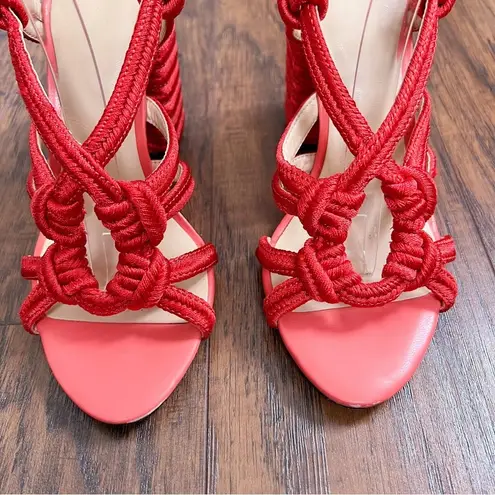 CAbi  • Tiptoe Sandals rope braided heel chunky block Hibiscus Red coral