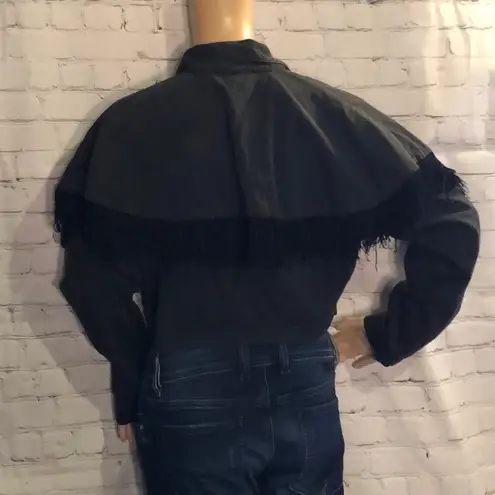 G•S•L Vintage Cropped Jacket Military Cut Cropped Black Jacket Fringe 1980s Size XS