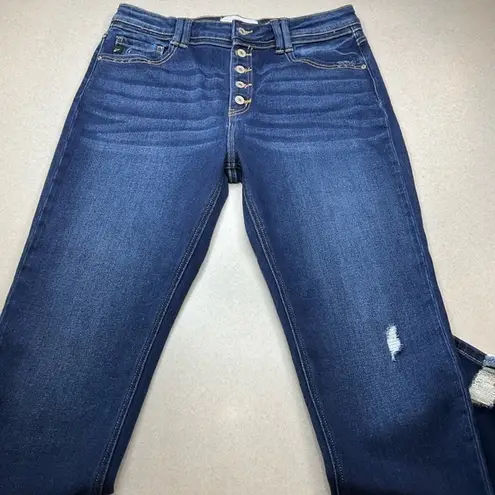 Kancan Reese High Rise Slim Straight 15/31 Dark Distressed Washed Button… Blue