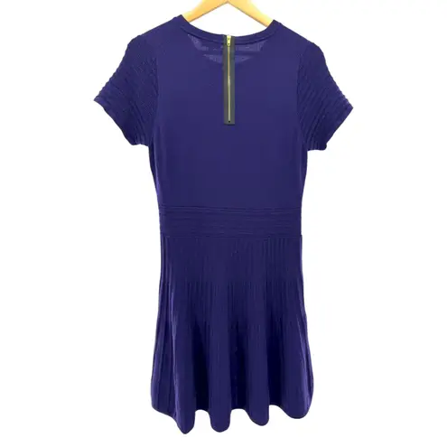 Shoshanna Merino Wool Knit Dress Purple Ribbed Fit & Flare Capsule Wardrobe L
