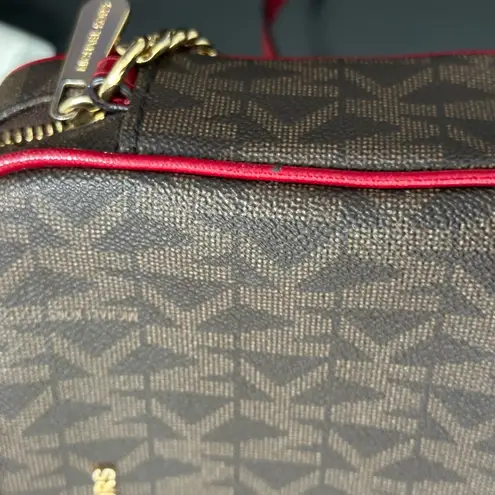 Michael kors Signature jet set east west brown monogram wine red crossbody bag