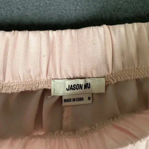 Jason Wu M Light Pink Satin Lounge Pajama Pants White Trim Pull On Pockets
