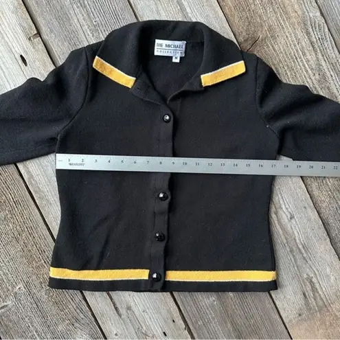 Vintage The Michael Collection Wool Knit Collared Button Up Sweater Black Size M - Image 7
