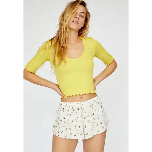 Free People  Yellow White Small Floral Croquette Pajama Set Sz M