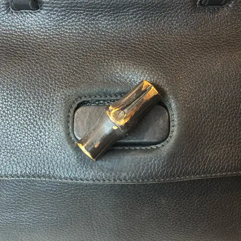 Gucci  Black Leather Top Handle Front Flap Closure Bamboo Turn-Lock Shoulder Bag