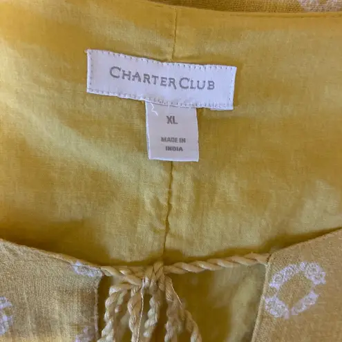 Charter Club Charter Club Women Midi Dress XL Yellow Embroidered Floral Boho Cottagecore