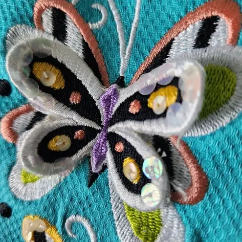 Bob Mackie Wearable Art Teal Blue Butterfly Zip Blazer Jacket New Womens Size L