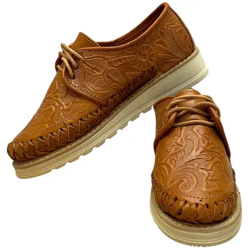 Artesanias Rauger Tooled Made in Mexico Leather Shoes Brown 6