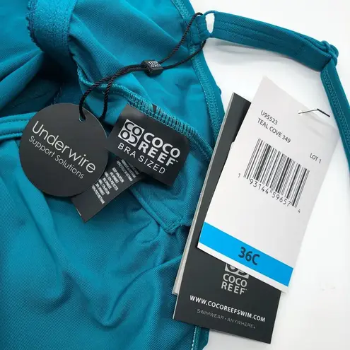 Coco reef Flourish Bra Sized Tier Mesh Underwire Tankini Top Teal Blue 36C