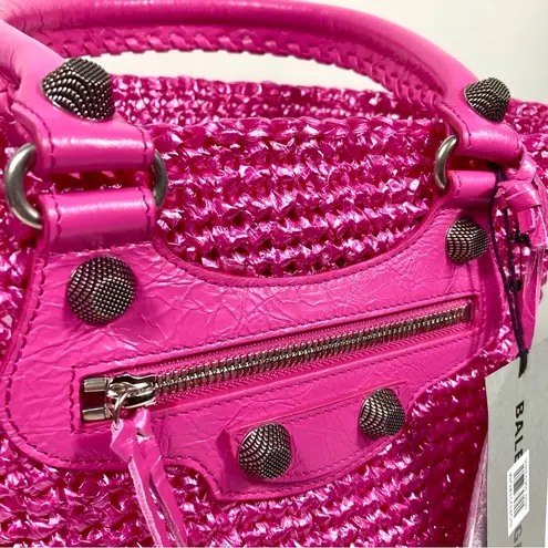 Balenciaga Small Le Cagole Nylon Raffia Tote Pink NWT