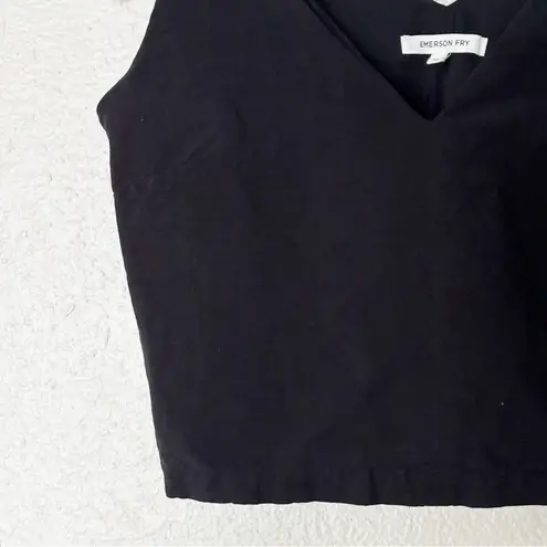 Emerson Fry Linen Blend Tie Shoulder Mod Top Minimalist Tank Blouse Black XS