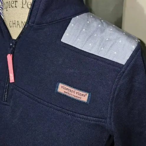 Vineyard Vines  Womens Navy Dot‎ Stripe 1/4 Zip Shep Shirt XS