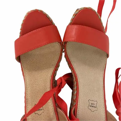 Anthropologie NWOT VANESSA WU Espadrille Wedge Coral Gold Gray Raffia Yarn Size 40/ US 10