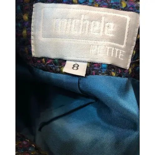 Vintage Michelle petites confetti blue wool blend boucle tweed short blazer Blue Size 8P