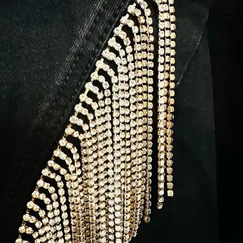 Women With Control Western Embelllished Fringe Black Denim Jacket Size 2x