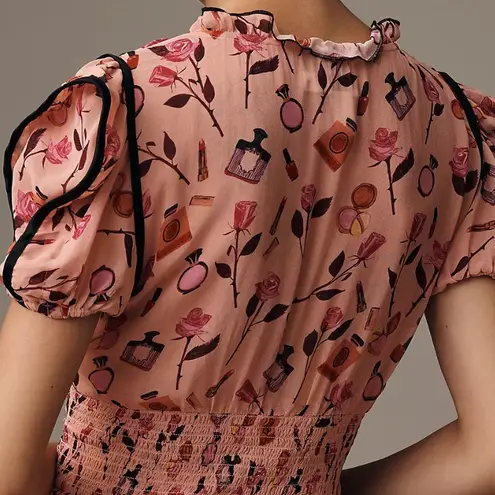 Maeve Anthropologie Pink Floral & Vanity Print Tunic Top Blouse Size L