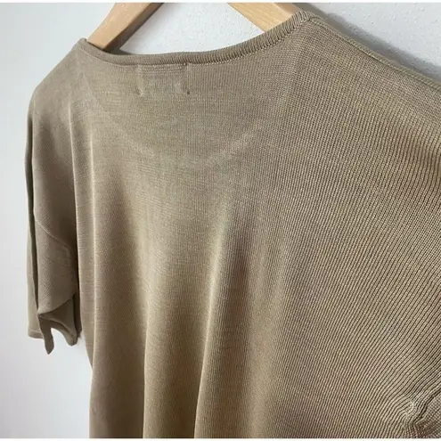 Henri Bendel Women's Silk Knit Blouse Taupe Size L Casual Crew Neck