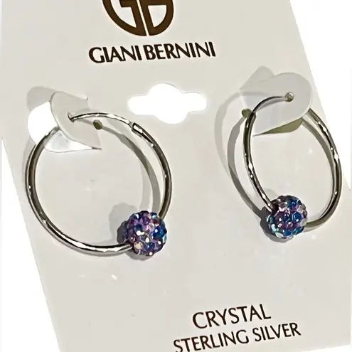 Giani Bernini NEW HOOP EARRINGS 1" Aurora Borealis Crystal Ball Sterling Silver