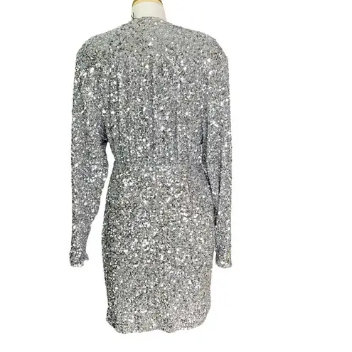 ROTATE BIRGER CHRISTENSEN Samantha Sequined Stretch Mini Wrap Dress Silver 4