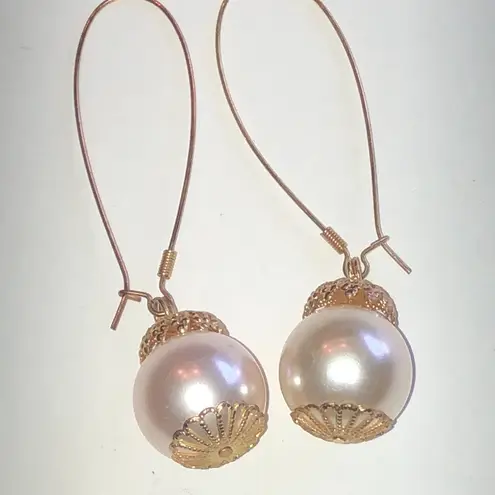 Elegant Gold Tone and Faux Pearl Drop Earrings
