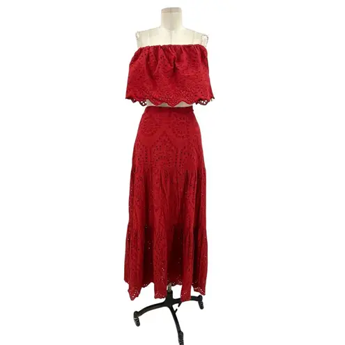 Astra Signature Julie Ruffle Lace Bandeau Tiered Maxi Skirt Set Size 16 Red