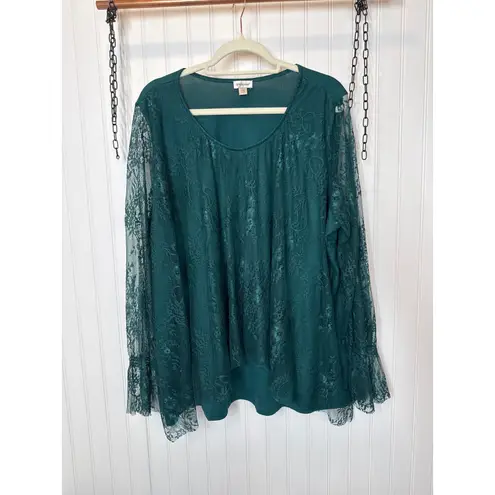 Avenue Lane Bryant & Green Lace Blouse - Pintucked Pleated Top Bundle Size 22/24
