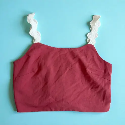 PRETTY GARDEN Rose Pink White Curvy Strap Crop Top Size Small