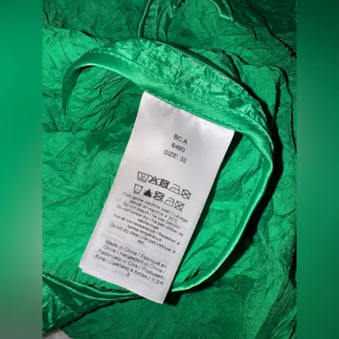 Ganni NWOT CRINKLED satin slip midi dress bright Green Sz 32 XS