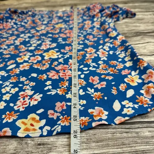 Pleione Women's Floral Blouse Top Shirt Blue S SM Small Short Puff Sleeve Light