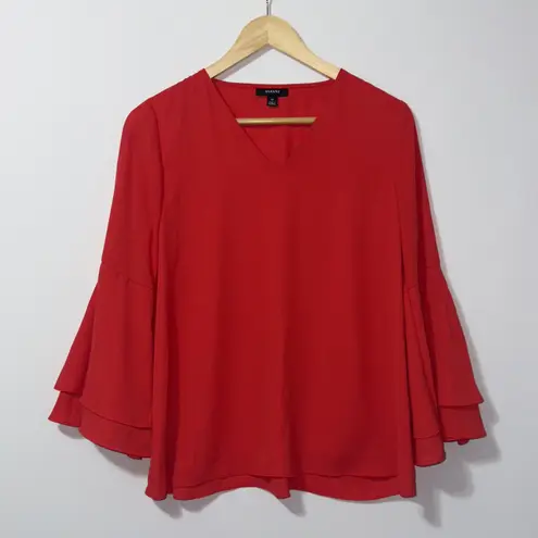 Alfani Women’s Red Bell Sleeve V-Neck Top Size 8 petite