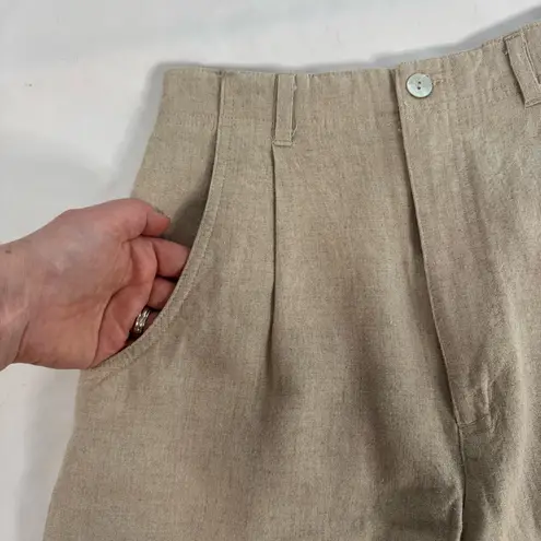 Sigrid Olsen Essential Tan Linen Blend Bermuda Short Size 2 Pleated Pockets