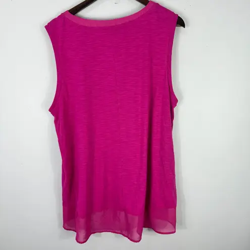 Adrienne Vittadini Womens Tank Top XXL Pink Sheer Hem Barbiecore Romantic Resort