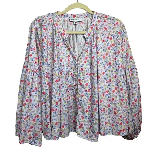 Something Navy Long Sleeve Flowy Button Up Floral Top Sz. S