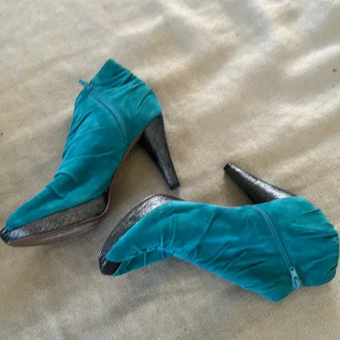 Jeffrey Campbell  Teal turquoise suede Rouched open toe platform heel size 10 - Image 3
