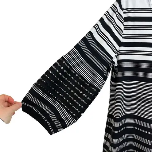 Alfani Black White Classic Striped Illusion Sleeve Pullover Blouse Size S
