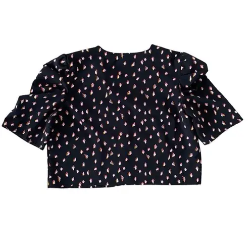 Free Press NEW Size XL Printed Black Cropped Puff Sleeve Top