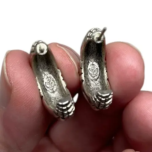 Premier Designs Vintage Signed Ornate Antiqued Hoop Post Earrings Silver Tone