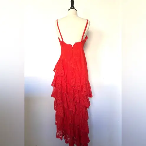 Majorelle Oracle gown dress red Lace Ruffle asymmetrical hem sz s